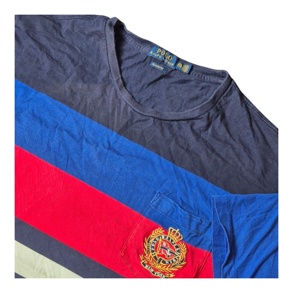 Polo Ralph Lauren Mens XXL Stripe Crest Tee Classic Fit Multicolor Nautical